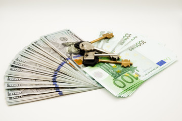 euro banknotes and keys