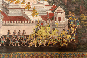 Gold chariot in Wat Phra Kaew mural