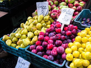 European fruits for sell in a market.