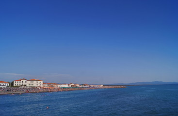 Fototapeta na wymiar View of Marina di Cecina from the sea, Tuscany, Italy