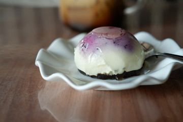 Blueberry cheesecake on table