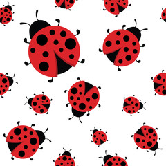 Obraz premium Ladybug seamless pattern. Big and small cute ladybirds background. Bright backdrop, wrapping for kids and adults
