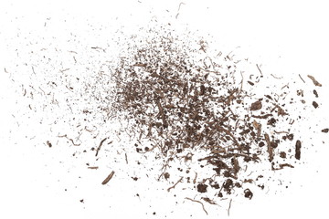 Soil, dirt pile isolated on white background, top view