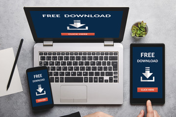 Free download concept on laptop, tablet and smartphone screen