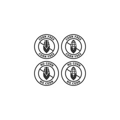 Corn free sticker food ingredients label.  No corn allergen symbol instructions vector stamp. 