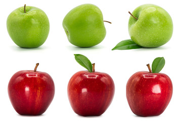 green and red apples isolated on white background.