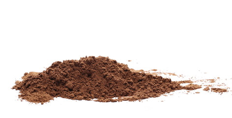 Cocoa powder pile isolated on white background