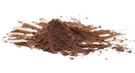 Cocoa powder pile isolated on white background