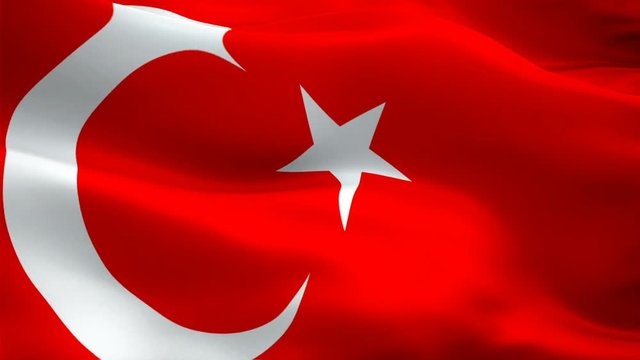 Turkey flag video waving in wind. Realistic Turkish Flag background. Turkey Flag Looping Closeup 1080p Full HD 1920X1080 footage. Turkey EU European country flags footage video for film,news