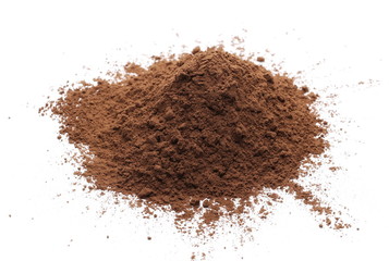 Cocoa powder pile isolated on white background