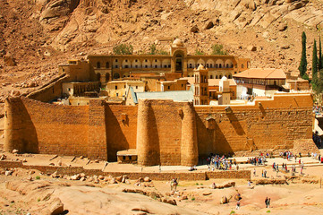 Saint Catherine's Monastery (Sacred Monastery of the God Trodden Mount Sinai) at the mouth of a...