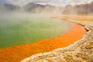 Steaming water at the Champagne Pool, Waiotapu Thermal Reserve, Rotorua, New Zealand.