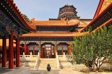 Standing atop the Longevity Hill, the Tower of Buddhist Incense is the highest building in the Summer Palace, China.