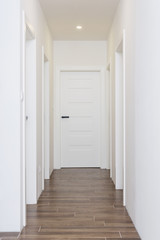 Hallway with white closed doors in apartment