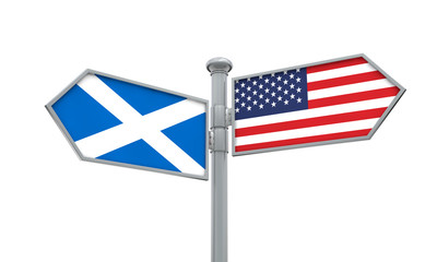 Scotland and America flag moving in different direction. 3D Rendering