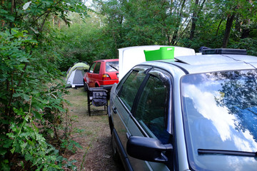 car camping in the forest