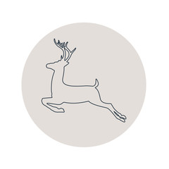 Icono plano lineal silueta de ciervo en círculo color gris