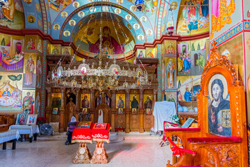 Interior of the Greek Orthodox Church of the Twelve Apostles in Capernaum by the Sea of Galilee (Lake Tiberias), Israel, Middle East.