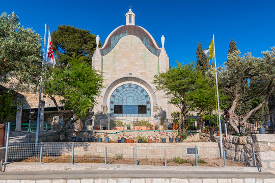 The modern Dominus Flevit Church located on the slope of the Mount of Olives and boasts the wonderful garden, Jerusalem, Israel.