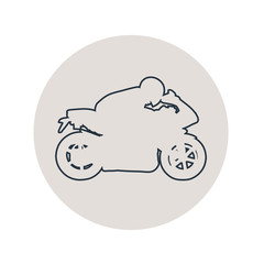  Icono plano lineal silueta motorista en círculo color gris