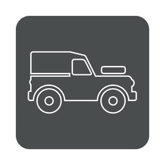 Icono plano lineal silueta vehículo todoterreno en cuadrado color gris