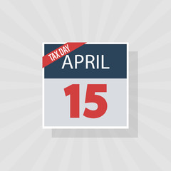 USA Tax Day Warning Icon, April 15th, the Federal Income Tax Deadline Reminder on a Flat Calendar Design. EPS10 Vector Illustration.