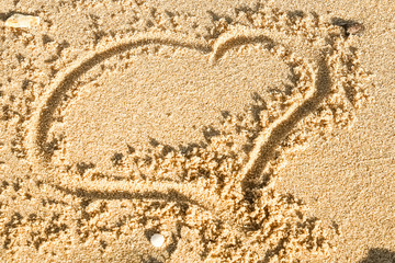 Beautiful drawing on the sand of the sea background