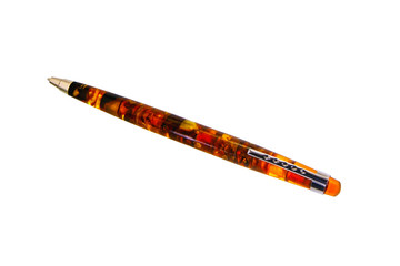 Ballpoint pen made of amber orange brown