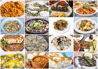 Traditional delicious Turkish foods collage. Food concept photo.