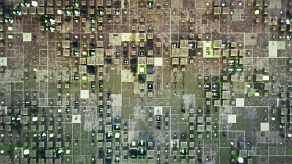 Futuristic matrix of glass and glowing cubes 3D render