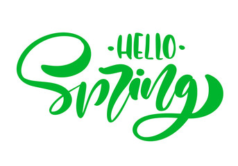 Calligraphy lettering phrase Hello Spring. Vector Hand Drawn Isolated text. sketch doodle design for greeting card, scrapbook, print