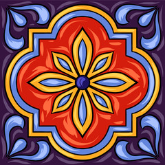 Mexican talavera ceramic tile pattern. Ethnic folk ornament.