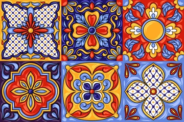 Papier peint Tuiles marocaines Motif de carreaux de céramique talavera mexicain. Ornement folklorique ethnique.