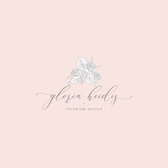Vector Floristic Feminine Brand Logo Template Concept.