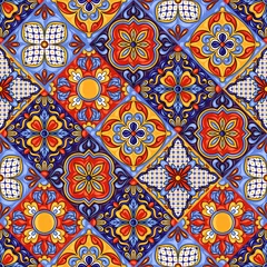 Papier peint Tuiles marocaines Motif de carreaux de céramique talavera mexicain. Ornement folklorique ethnique.