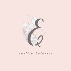 Fototapeta premium Vector Blooming Floral Initial E Monogram and Logo