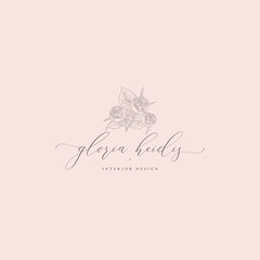 Vector Floristic Feminine Brand Logo Template Concept.