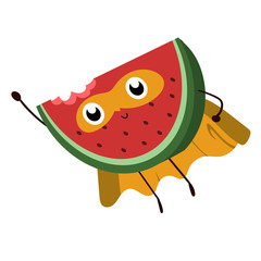  Watercolor super friendly watermelon. Character design.