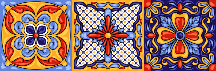 Mexican talavera ceramic tile pattern. Ethnic folk ornament.