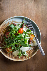 Light vegetable salad with cheese and nuts