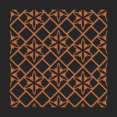 Laser cutting interior panel. Woodcut vector trellis design. Plywood lasercut floral tiles. Square seamless patterns for printing, engraving, paper cut. Stencil lattice ornament.