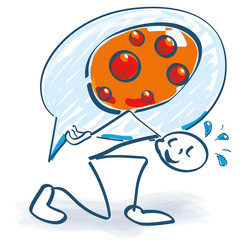 Strichmännchen transportiert ein großes Osterei in einer Sprechblase