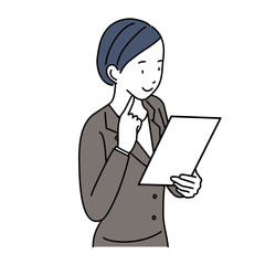  書類をもつ　若い女性　仕草　イラスト　ポーズ