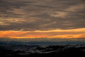 winter sunsets in the mountains