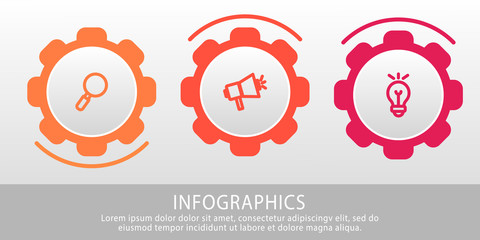 Modern vector 3D illustration. Infographic gears template with three elements, icons. Designed for business, presentations, web design, interface, workflow layout, diagrams with 3 steps