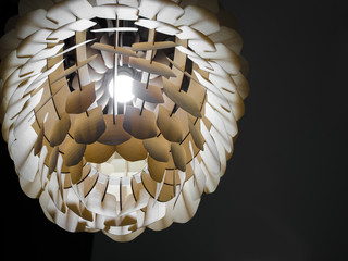 Decorating hanging lantern lamps in wooden wicker made from bamboo, Modern lamp for interior with dark background. 