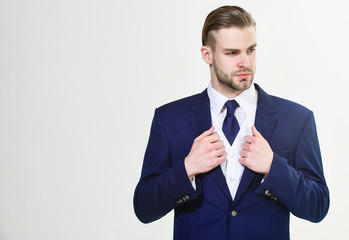 Bearded businessman in formal suit. Successful businessman get ready for conference. Serious...