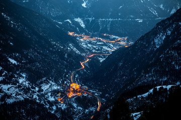 Aerial view of Andorra at sunset - obrazy, fototapety, plakaty