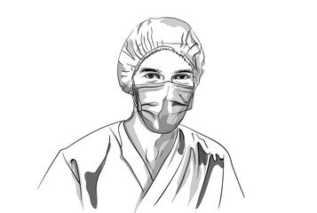 Doctor wearing a mask Vector sketch. Storyboard character detailed illustrations