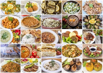 Traditional delicious Turkish foods collage. Food concept.